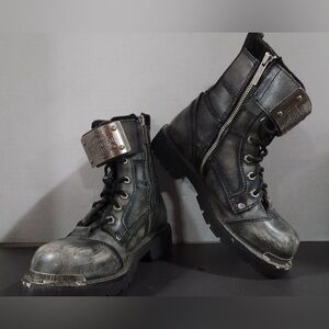 *RARE* Harley-Davidson Distressed Black Gray Leather Biker Boots